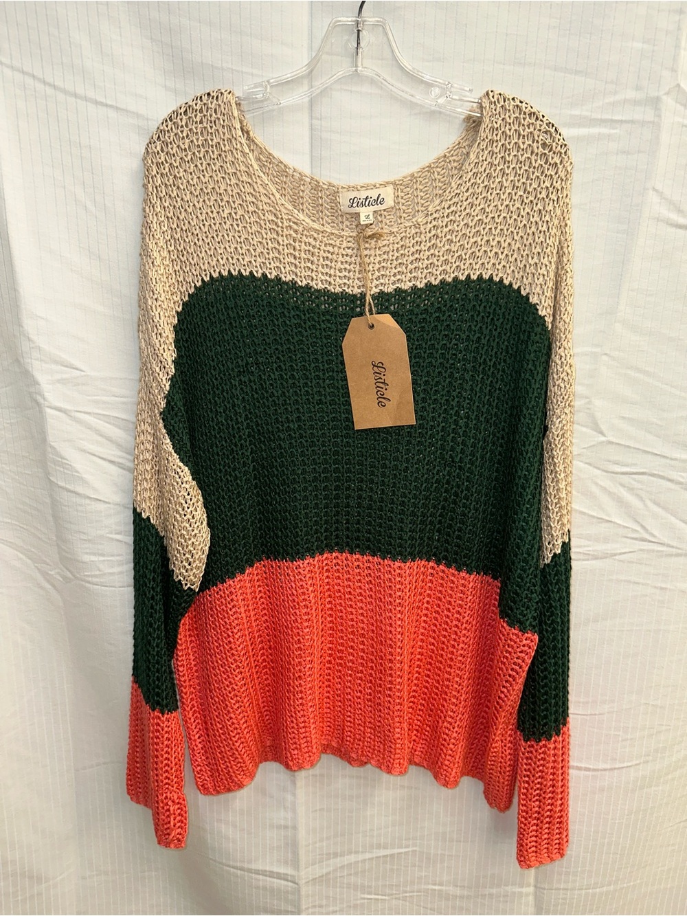 Listicle Colorblock Knit Pullover - Cream, Forest Green & Coral